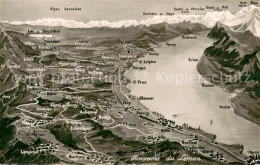 13731560 Leman Lac Genfersee Panoramakarte Leman Lac Genfersee - Altri & Non Classificati