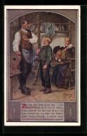 Künstler-AK Franz Kuderna: Deutscher Schulverein Nr. 802: Deuscht Sein, Heisst Wahr Sein...., Junge Vor Seinem Vater  - Weltkrieg 1914-18