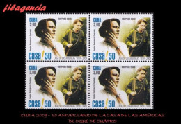 CUBA. BLOQUES DE CUATRO. 2009-15 50 ANIVERSARIO DE LA CASA DE LAS AMÉRICAS. HAYDÉE SANTAMARÍA - Unused Stamps