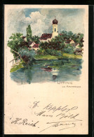 Lithographie Utting /Ammersee, Uferpartie Mit Kirche  - Other & Unclassified