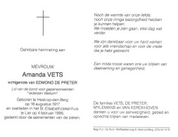 Amanda Vets (1917-1995) - Devotieprenten