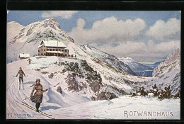 Künstler-AK Rudolf Reschreiter: Neuhaus B. Schliersee, Rotwandhaus Mit Skifahrern  - Other & Unclassified