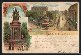 Lithographie Hannover, Café Kröpcke Mit Umgebung, Krieger-Denkmal, Litfasssäule  - Hannover