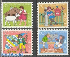 Switzerland 1984 Pro Juventute 4v, Mint NH, Nature - Sport - Animals (others & Mixed) - Kiting - Art - Children's Book.. - Unused Stamps