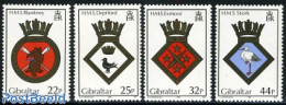 Gibraltar 1989 Naval Arms 4v, Mint NH, History - Nature - Transport - Coat Of Arms - Birds - Ships And Boats - Boten
