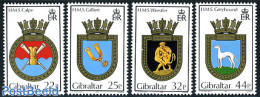 Gibraltar 1990 Naval Arms 4v, Mint NH, History - Nature - Transport - Coat Of Arms - Dogs - Ships And Boats - Barcos