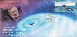 INDIA 2018 STEPHEN HAWKING COSMOLOGIST SOLAR SCIENCE SPECIAL COVER BY INDIA POST USED RARE - Cartas & Documentos