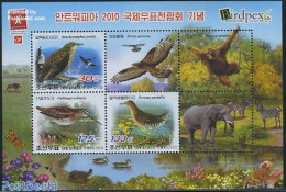 Korea, North 2010 Birdpex S/s, Mint NH, Nature - Various - Animals (others & Mixed) - Birds - Birds Of Prey - Elephant.. - Vuurtorens