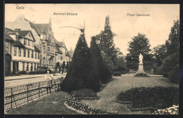 AK Celle, Bahnhof-Strasse Mit Thaer-Denkmal  - Celle