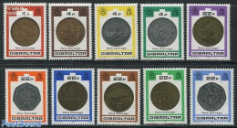 Gibraltar 1989 Coins 10v, Mint NH, Various - Money On Stamps - Münzen