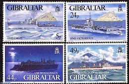 Gibraltar 1995 War Ships 4V, Mint NH, History - Transport - Various - World War II - Ships And Boats - Lighthouses & S.. - Guerre Mondiale (Seconde)