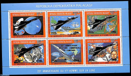 Madagascar 1996 Concorde 6v M/s, Silver Overprints, Mint NH, Transport - Concorde - Aircraft & Aviation - Space Explor.. - Concorde