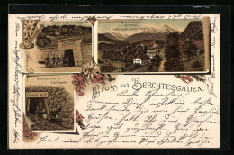 Lithographie Berchtesgaden, Salzbergwerk, Ortspartie Mit Watzmann Und Schönfeldspitze  - Berchtesgaden