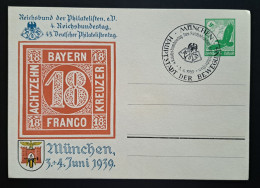 Private Ganzsache, Reichsbund Der Philatelisten München 1939 - Sonderstempel - Entiers Postaux Privés