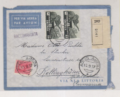 ITALY ERITREA 1937 ADDIS ABEBA ( ETHIOPIA )  Nice Registered Airmail Cover To Germany - Erythrée