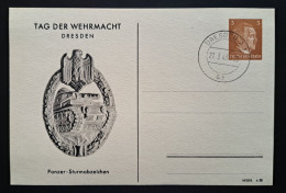 Private Ganzsache, Panzer-Sturmabzeichen, Tag Der Wehrmacht DRESDEN, Tagesstempel - Private Postal Stationery
