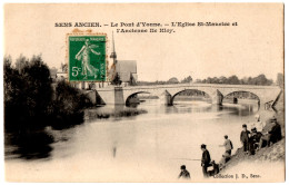 CPA 89 - SENS (Yonne) - Le Pont D'Yonne. L'Eglise St-Maurice Et L'Ancienne Ile Kley - Coll. J.D. (animée, Pêcheurs) - Sens