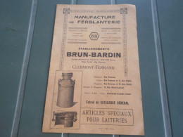 ANCIEN CATALOGUE DE FERBLANTERIE POUR LAITERIE, CLERMONT FERRAND, Ets BRUN BARDIN - Sin Clasificación