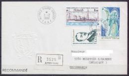 TAAF – Crozet –  L. Recommandée Affr. N°93 + 94 + PA70 Oblit. Alfred Faure 3-2-1982 / Enveloppe Armoiries Gauffrées - Covers & Documents