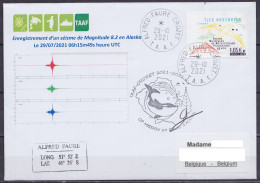 TAAF – Crozet –  Enregistrement D'un Séïsme En Alaska + Sign. GP  Oblit. Alfred Faure 29-10-2021 - Covers & Documents