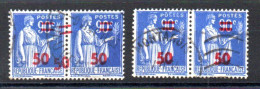 N° 484 PAIX - Deux Paires - SURCHARGE SUPPLÉMENTAIRE + POSTES FLOU - Used Stamps