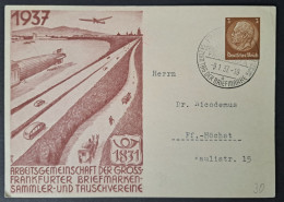 Privat-Ganzsache 1937, Frankfurter Briefmarken Vereine Sonderstempel - Private Postwaardestukken