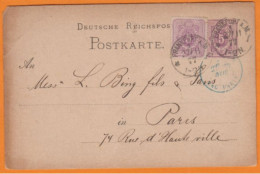 Cachet Marque D'entrée à Paris 1877 Sur  Entier CPA  5p + Complément 5p De FRANKFURT Allemagne - Marques D'entrées