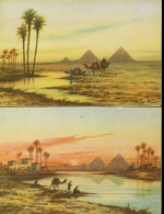 LE CAIIRE Cairo Sunset At The Pyramids Lot De 2 Cartes Postales Bis - Le Caire