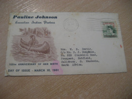 SIMCOE 1961 To Salisbury S. Rhodesia Pauline Johnson Poetry American Indians Indian FDC CANADA Indigenous Native History - Indianer