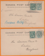 Lot De 2   CANADA   Entier 1c + Complément 1c    De VANCOUVER   Pour  LONDRES    1905 - 1903-1954 Reyes