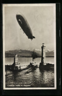 AK Lindau, Zeppelin Schwebt über Dem Hafen  - Dirigeables