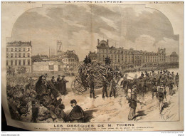 Les Obsèques De M. Thiers -  Le Cortège Funèbre Défilant Sur Les Boulevards - Page Double Original 1877 - Documentos Históricos