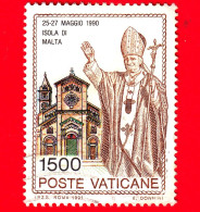 VATICANO - Usato - 1991 - Viaggi Di Giovanni Paolo II Nel 1990 - Malta - 1500 L. - Gebraucht