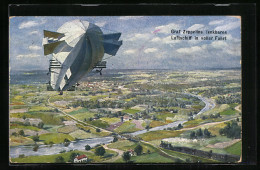 Künstler-AK Le Dirigeable Zeppelin En Plein Vol  - Luchtschepen