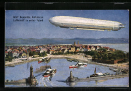 AK Lindau, Zeppelin-Luftschiff über Dem Hafen  - Dirigeables