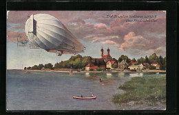 Künstler-AK Friedrichshafen, Graf Zeppelins Lenkbares Luftschiff  - Dirigeables
