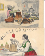 Illustration à Identifier (Illustrateur Polonais?) Wesolego Alleluja (Joyeuses Pâques En Pologne) Lot De 2 Cartes - Other & Unclassified