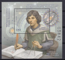 SERBIA 2023, 550th  ANNIVERSARY  OF THE BIRTH OF NICOLAUS COPERNICUS,ASTRONOMY,KOPERNIK,,BLOCK,MNH - Astronomùia