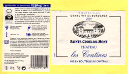 Étiquette "SAINTE CROIX DU MONT - CHÂTEAU LES COUTINES 2007" (2742)_ev65 - Bordeaux