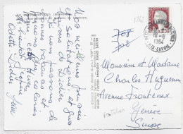 MARIANNE DECARIS 25C SEUL CARTE PETIT BORNAND 18.8.1964 HTE SAVOIE POUE GENEVE SUISSE  AU TARIF FRONTALIER - 1960 Maríanne De Decaris