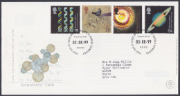GB Great Britain 1999 FDC Scientists' Tale, Science, Scientist, Bird, Saturn, DNA, Pictorial Postmark, First Day Cover - Covers & Documents