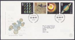 GB Great Britain 1999 FDC Scientists' Tale, Science, Scientist, Bird, Saturn, DNA, Pictorial Postmark, First Day Cover - Brieven En Documenten