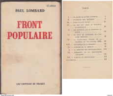 C1 Paul LOMBARD - FRONT POPULAIRE Epuise 1936 Pamphlet PORT INCLUS FRANCE - 1901-1940