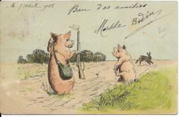 Fantaisies > Animaux Habillés  Cochons à La Chasse Lapin - Dressed Animals