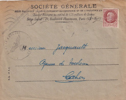 LETTRE. PETAIN 1,50Fr. SOCIETE GENERALE. GRIFFE LINEAIRE. CAHORS. CACHET CENSURE ALLEMANDE. POUR CAHORS - 1921-1960: Modern Period