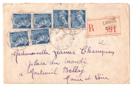 EAUZE Gers Lettre Recommandée 3,00 F  50c Mercure Yv 414A X 6  Ob 12 7 1940 Dest Montreuil Bellay - Storia Postale