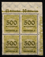 Deutsches Reich 324P OR Postfrisch Platte C, 4er Block Vom Eckrand, Pe5 #HA835 - Other & Unclassified