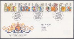 GB Great Britain 1998 FDC Queen's Beasts, Dragon, Horse, Lion, Unicorn, Falcon, Pictorial Postmark, First Day Cover - Brieven En Documenten