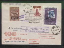 POLAND 1960 10TH GLIDER FLIGHT FLOWN COVER T1 100 YRS POLISH STAMP LESNO 1(k) GNIEZNO(aa) CDS BROWN OLYMPICS CINDERELLA - Verano 1960: Roma