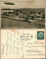 Ansichtskarte Friedrichshafen Luftbild Luftschiff überfliegt Den Hafen 1934 - Friedrichshafen